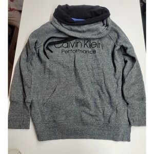 Calvin Klein Performance Size Large Gray Long Sleeve Cowl Neck Sweatshirt Pocket